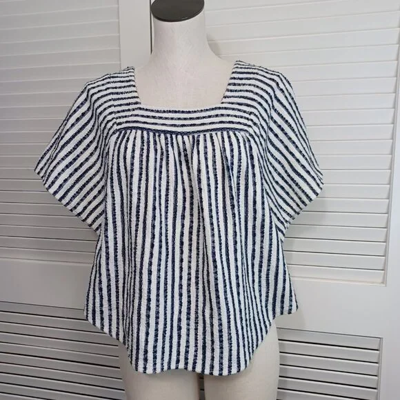 Madewell Butterfly‎ Top Womens Sz Small Isley Stripe Black White Square Neck - Picture 12 of 13